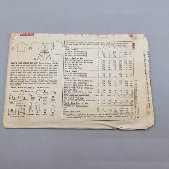 Simplicity Child Size 2 Skirt Blouse and Vest Pattern Cut Complete #3287 - Picture 3 of 3